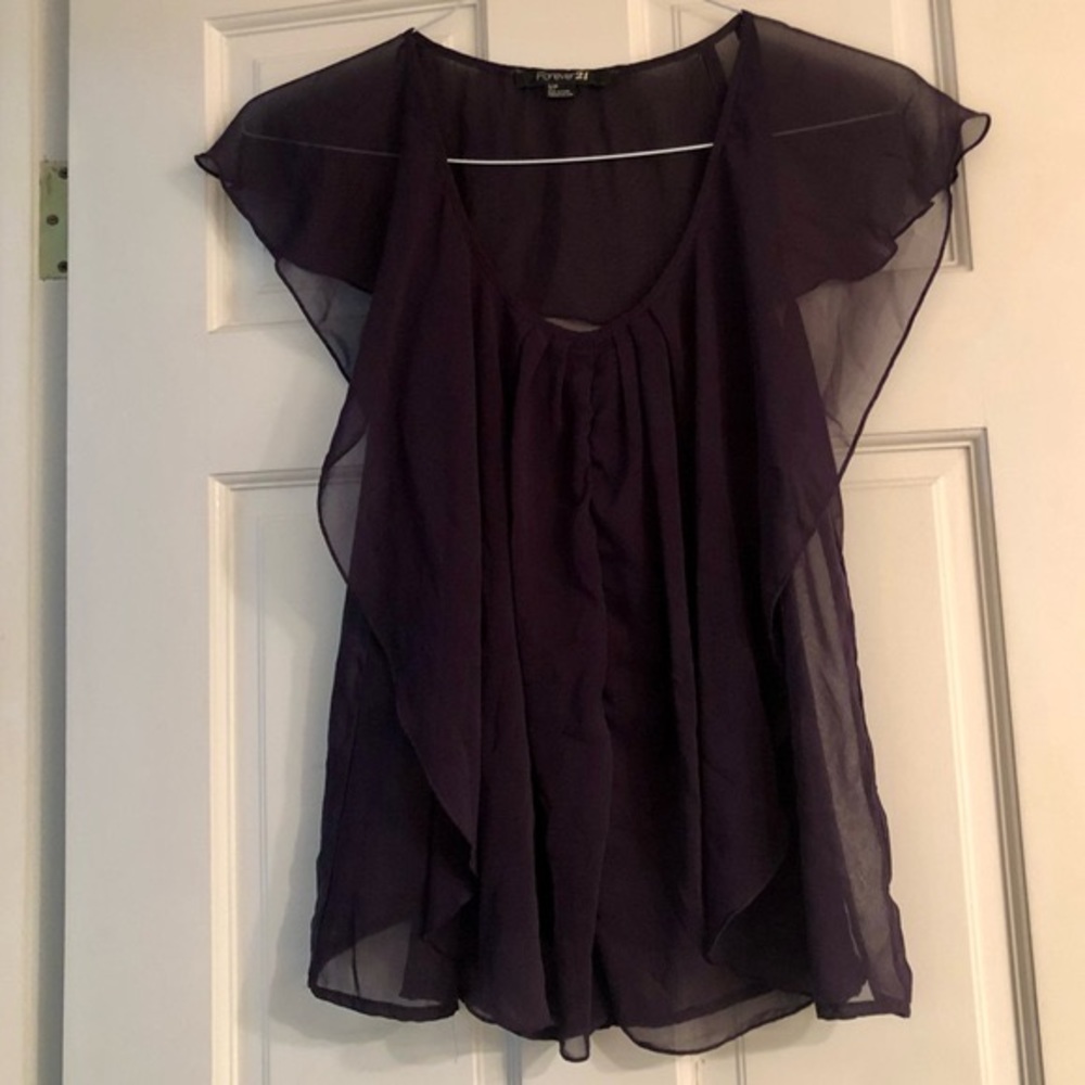 Forever 21 plum semi sheer flutter sleeve top SP - Picture 1 of 6